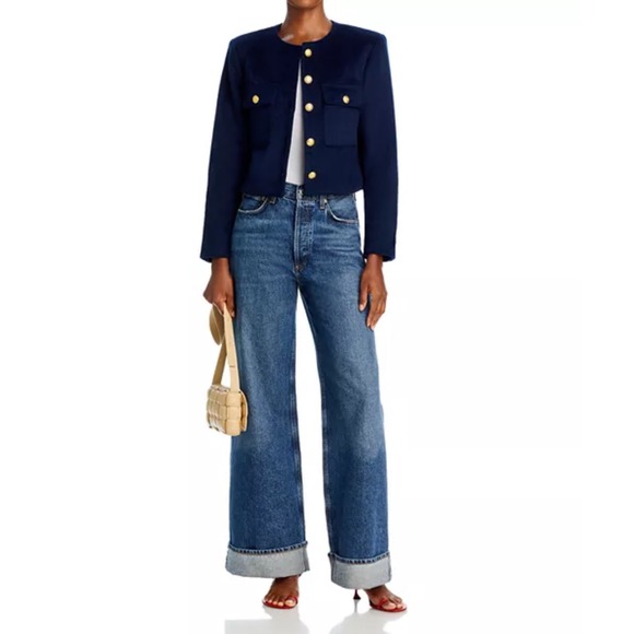 Aqua Jackets & Blazers - Aqua Cropped Blazer -‎ Gold Button, Pockets - Navy Blue - Size L